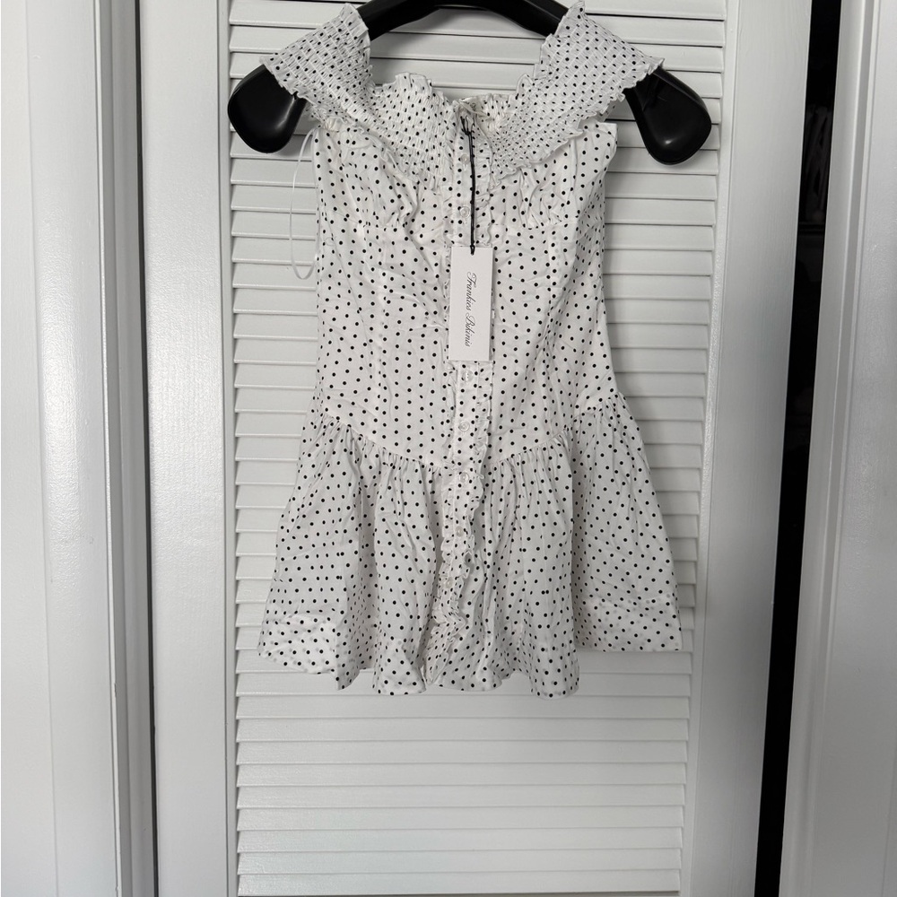 Frankie's Bikinis White and Black Polka Dot Mini Dress